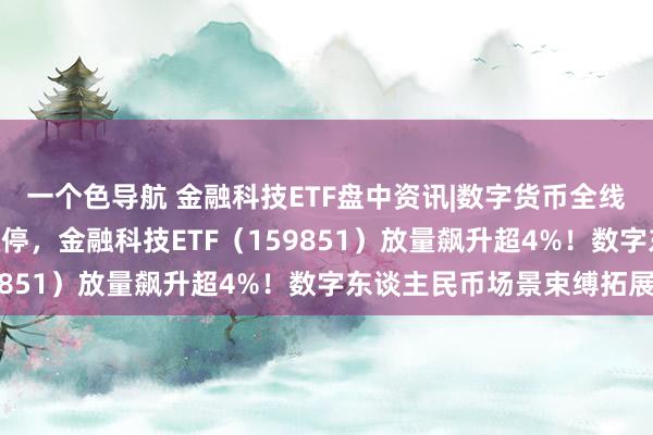 一个色导航 金融科技ETF盘中资讯|数字货币全线走高，银之杰20CM涨停，金融科技ETF（159851）放量飙升超4%！数字东谈主民币场景束缚拓展