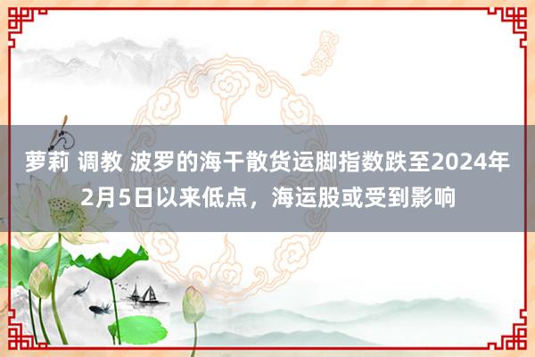 萝莉 调教 波罗的海干散货运脚指数跌至2024年2月5日以来低点，海运股或受到影响