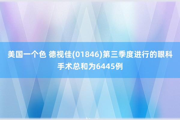 美国一个色 德视佳(01846)第三季度进行的眼科手术总和为6445例