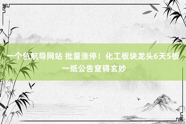 一个色航导网站 批量涨停！化工板块龙头6天5板 一纸公告窒碍玄妙