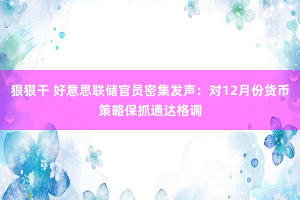 狠狠干 好意思联储官员密集发声：对12月份货币策略保抓通达格调