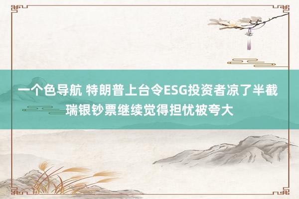 一个色导航 特朗普上台令ESG投资者凉了半截 瑞银钞票继续觉得担忧被夸大